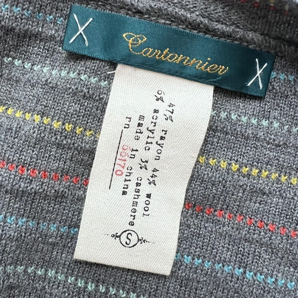 Anthropologie Sweater Womens Gray Striped Wool Cashmere Scoop Neck Pullover - Picture 9 of 9